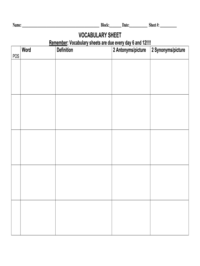 vocabulary worksheet free