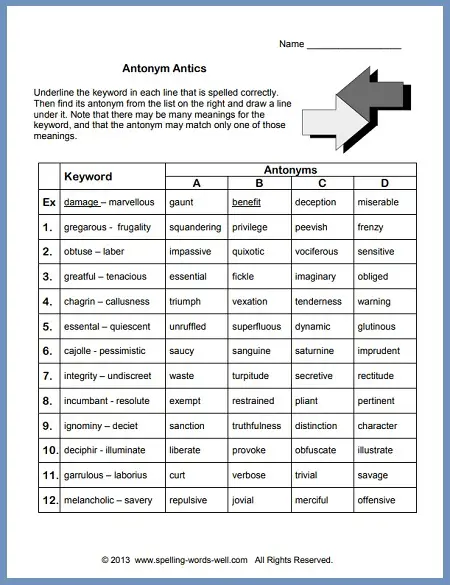 Free Vocabulary Worksheets with Spelling Practice
