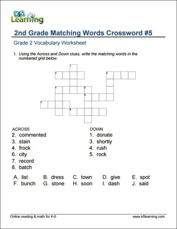 2nd Grade Vocabulary Worksheets - Worsheets library