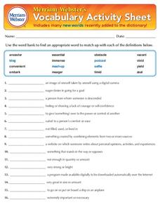 Vocabulary Activity Sheet Worksheet for 7th - 9th Grade | Lesson ...