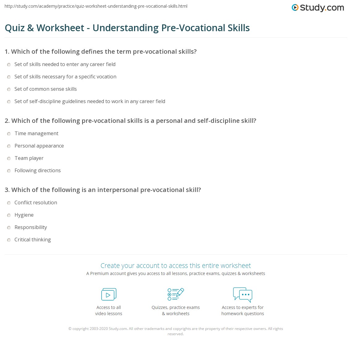 vocational skills worksheet