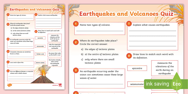 volcano and earthquake worksheet