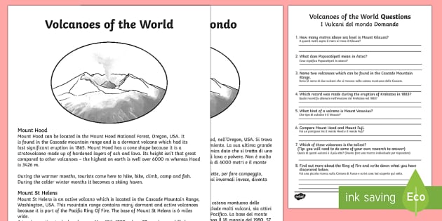 World Volcanoes Comprehension Worksheet / Worksheet English ...
