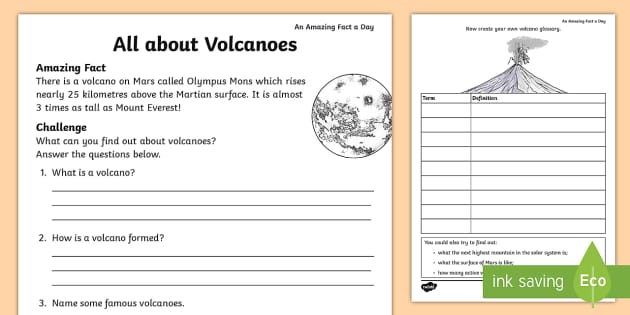 volcano worksheet high school