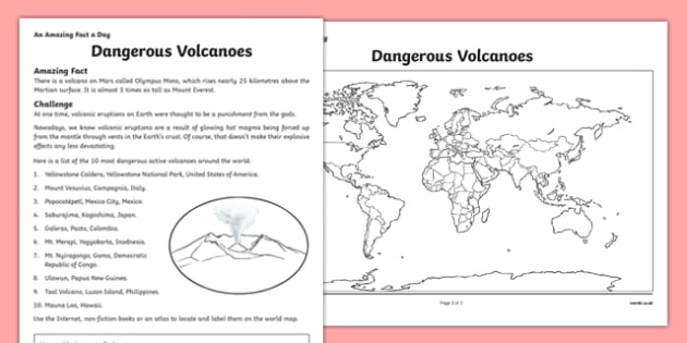 Dangerous Volcanoes Worksheet / Worksheet Pack, worksheet