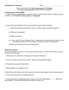 volcanoes and earthquakes worksheet