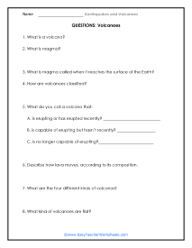 volcanoes and earthquakes worksheet