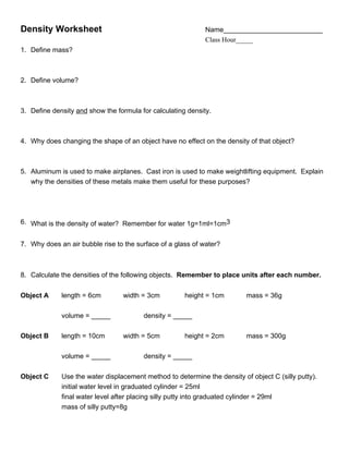 Density worksheet 2 | PDF