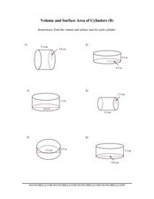 volume and surface area of a cylinder worksheet