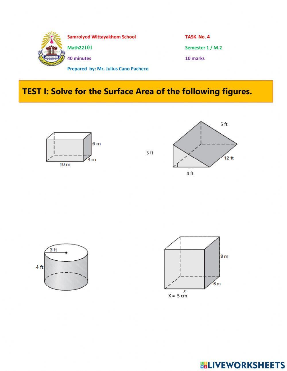 volume and surface area of a cylinder worksheet