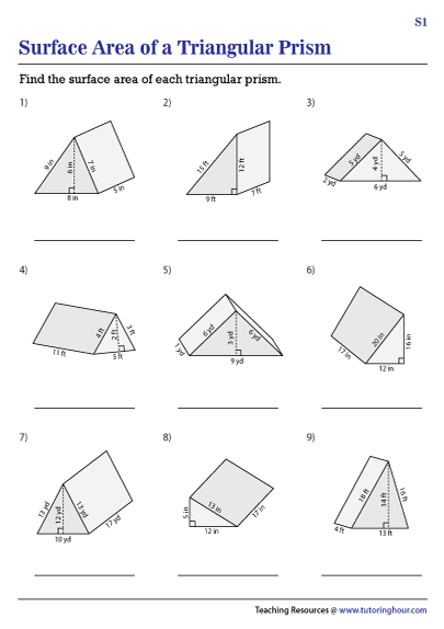 volume and surface area of prisms worksheet