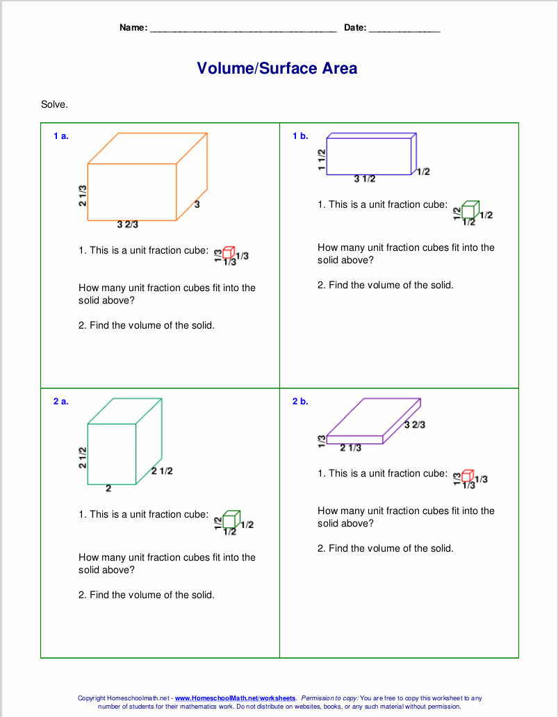 Free worksheets for the volume and surface area of cubes ...