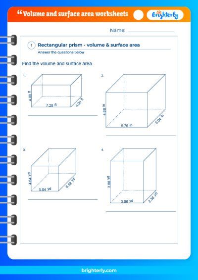 volume and surface area worksheet with answers