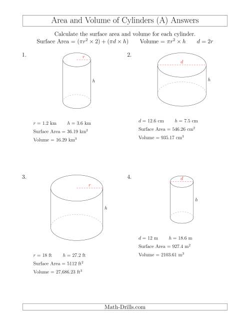 volume and surface area worksheet with answers