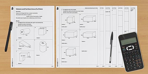 ? KS3 Volume and Surface Area of a Prism Worksheet