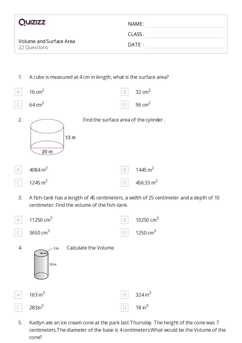 50+ volume and surface area worksheets on Quizizz | Free &  Printable