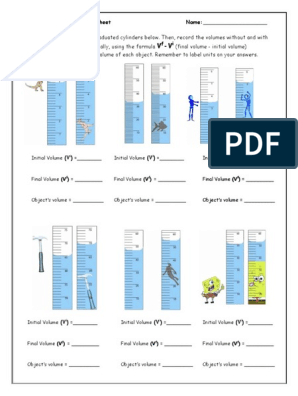volume by water displacement worksheet