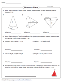 Volume of a Cone Worksheets | Cones and Conical Frustum