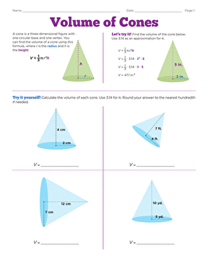 Volume of Cones | Worksheet 