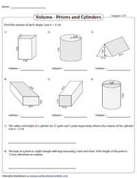 Volume of Mixed Shapes Worksheets | Prism, Cylinder, Cone, Pyramid