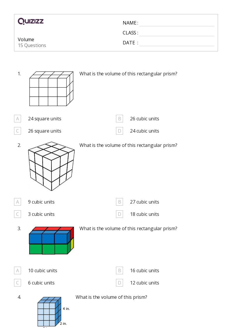 volume maths worksheet