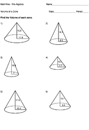 volume of a cone worksheet