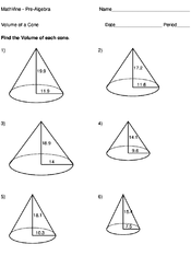 volume of a cone worksheet