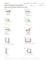 volume of a cylinder cone and sphere worksheet