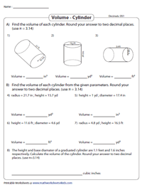 volume of a cylinder word problems worksheet pdf