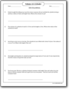 volume of a cylinder word problems worksheet