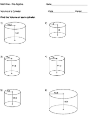 volume of a cylinder worksheet