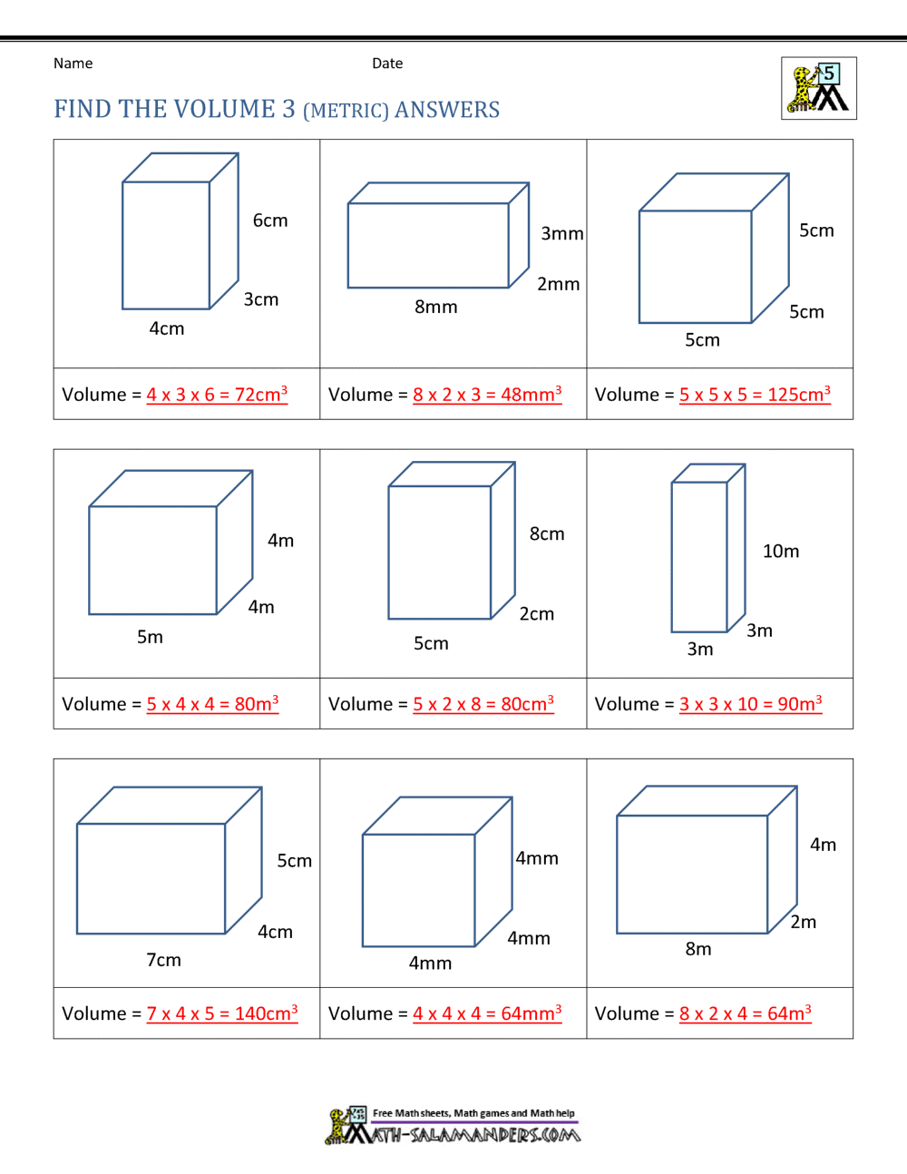 volume of a prism worksheet