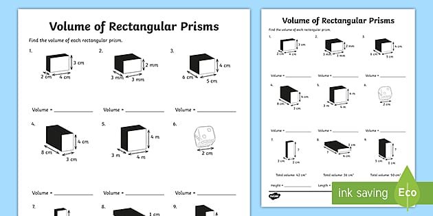 volume of a rectangular prism worksheet