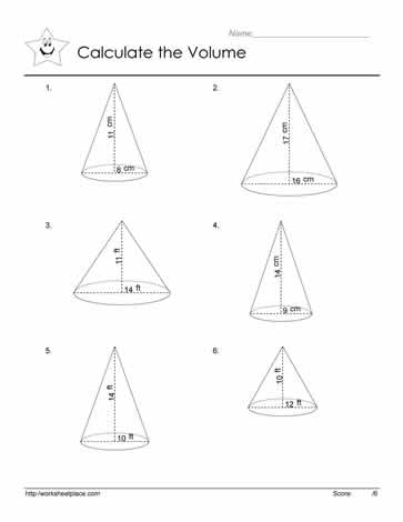 Volume of a Cone Worksheets
