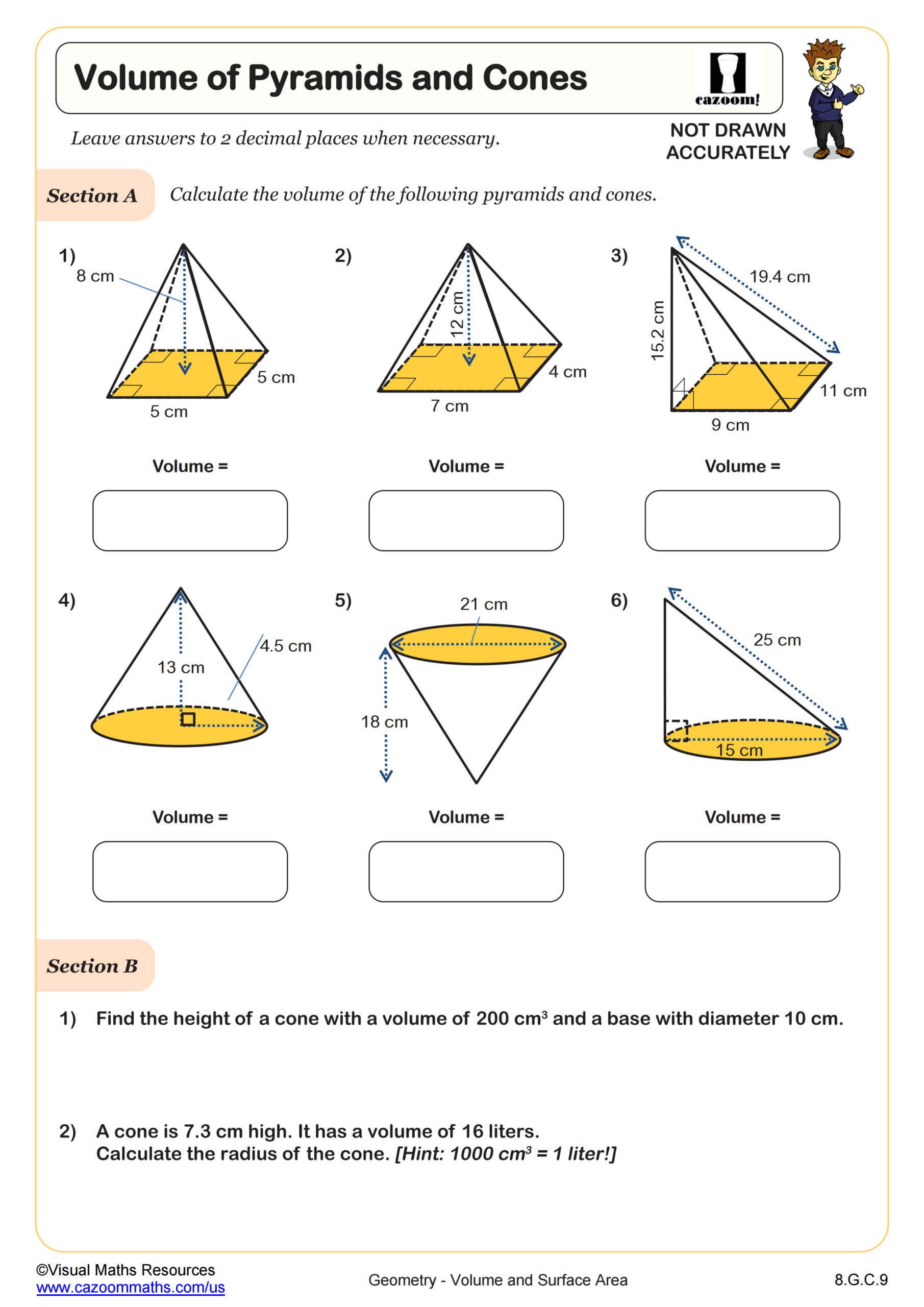 Volume of Pyramids and Cones Worksheet | Fun and Engaging 8th ...