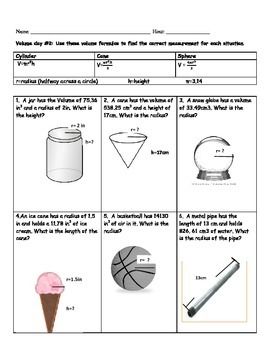 volume of cylinder cone and sphere worksheet