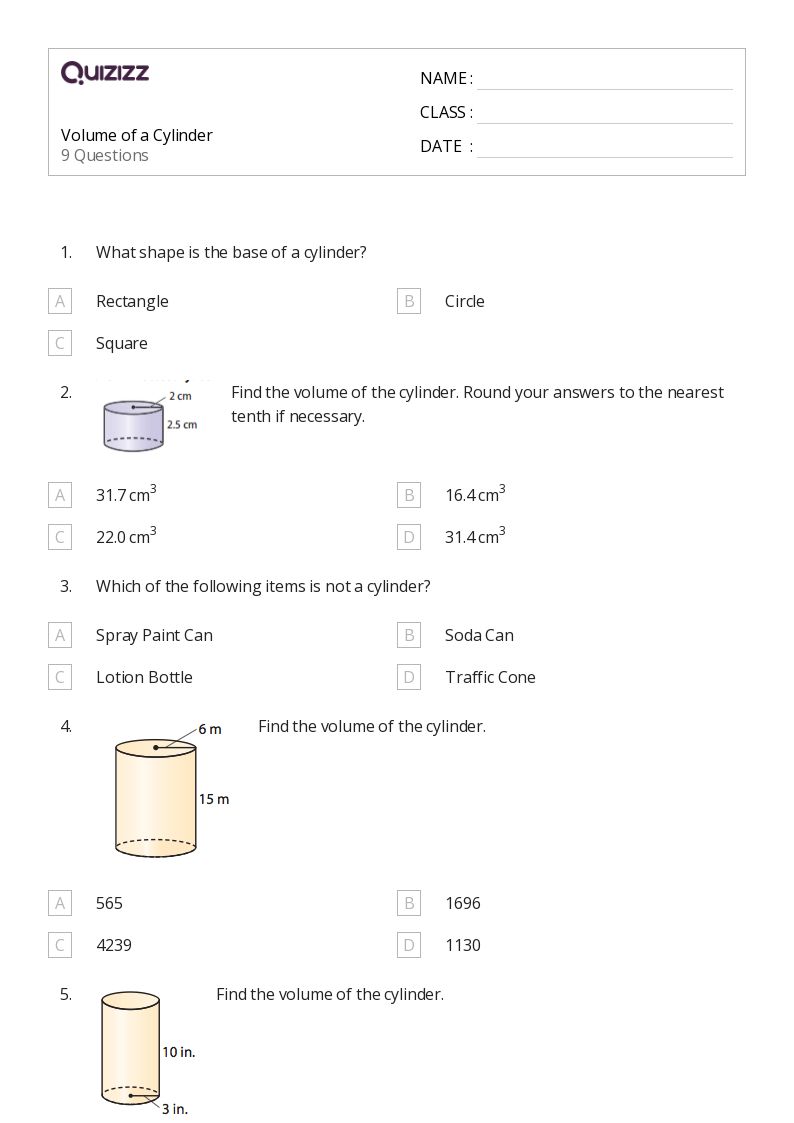 volume of cylinder worksheet