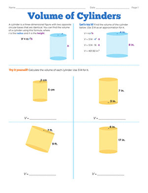 Volume of Cylinders | Worksheet 