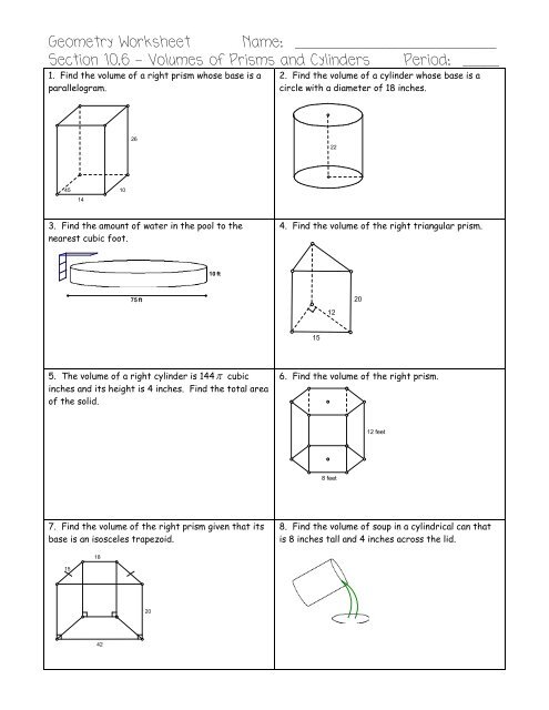 volume of cylinders worksheet answers