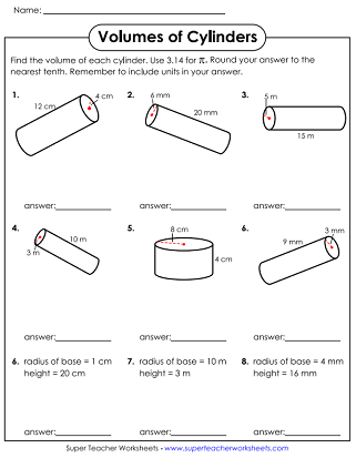 volume of cylinders worksheet answers