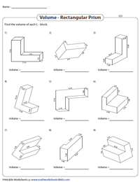 Volume of a Rectangular Prism Worksheets