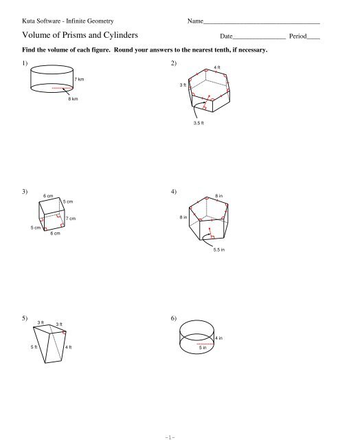 volume of prism and cylinder worksheet