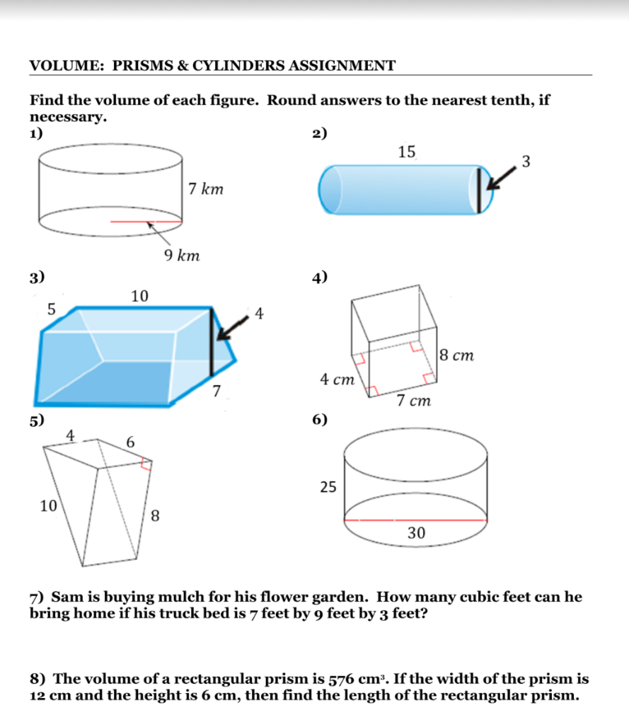 volume of prism and cylinder worksheet