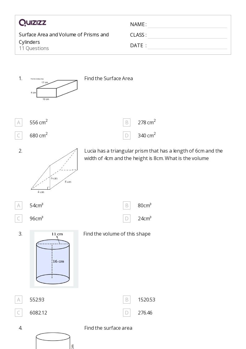 50+ volume and surface area of prisms worksheets on Quizizz | Free ...