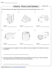 volume of prism and cylinder worksheet
