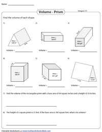 volume of prism worksheet pdf
