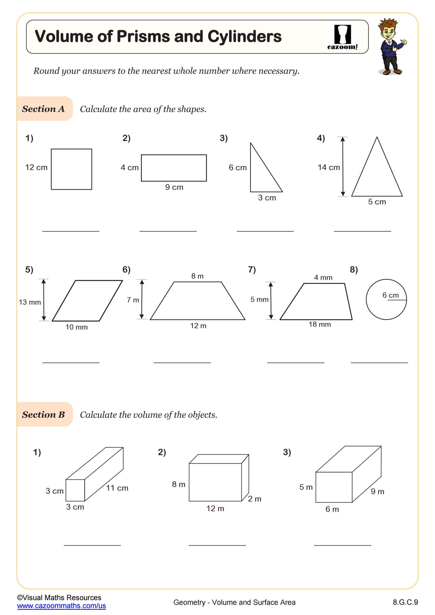 volume of prism worksheet pdf