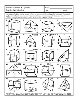 volume of prisms and cylinders worksheet