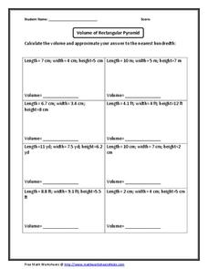 volume of pyramid worksheet