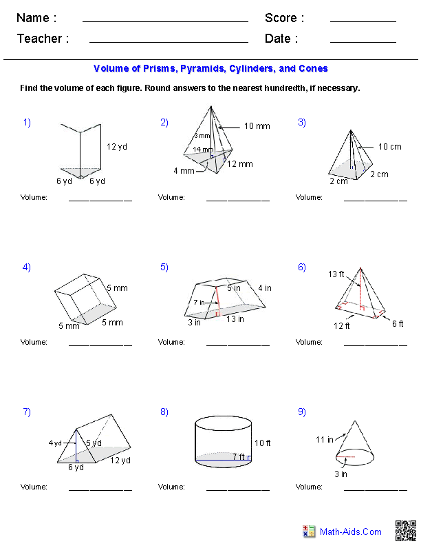 volume of pyramids and cones worksheet answers